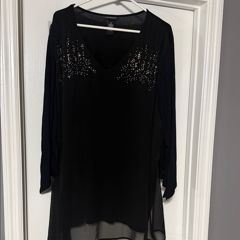 Catherines Black Embellished Blouse